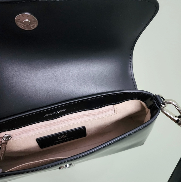 Charles & Keith Gabine Leather Elongated Shoulder Bag in Black - Picture 7 of 9